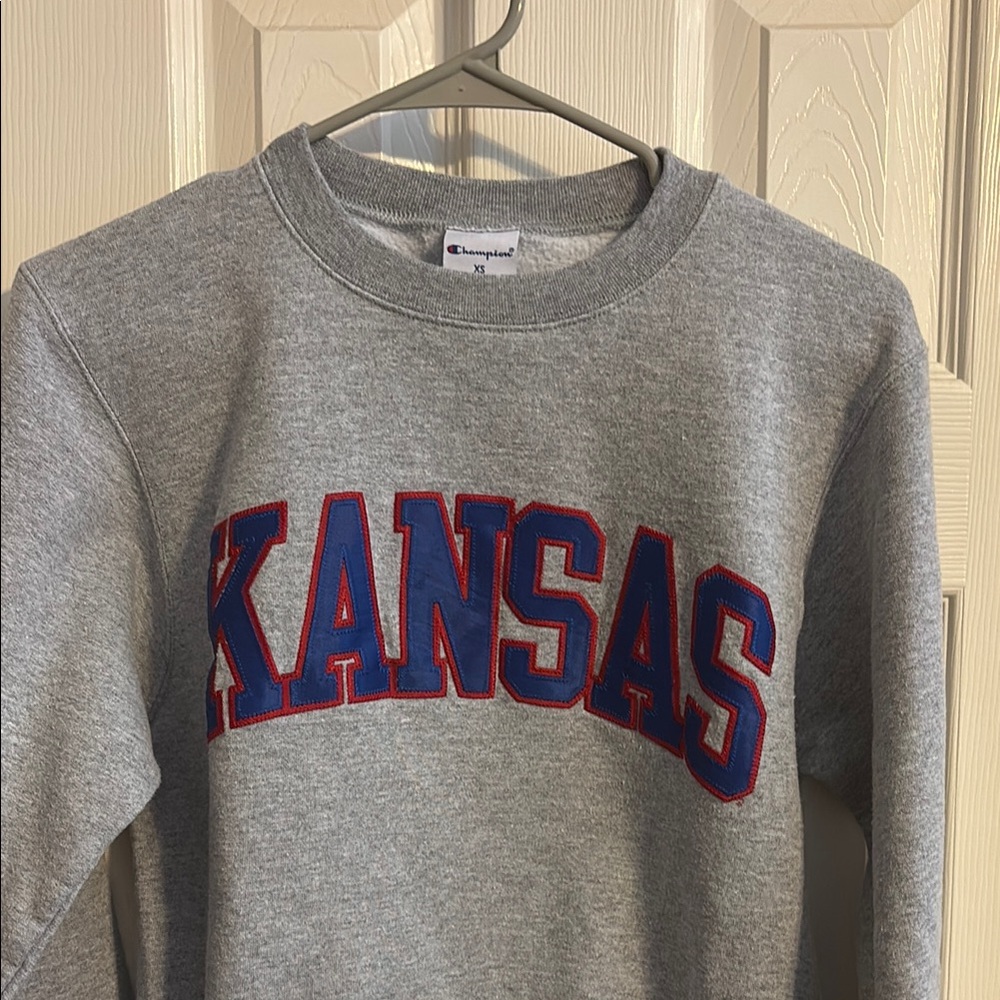 Champion Gray Sweatshirt with Kansas Logo - KU Jayhawks
